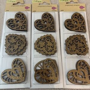 Lot Of 3‎ Packs Glitter Gold Shapes: Heart Shapes Chipboard